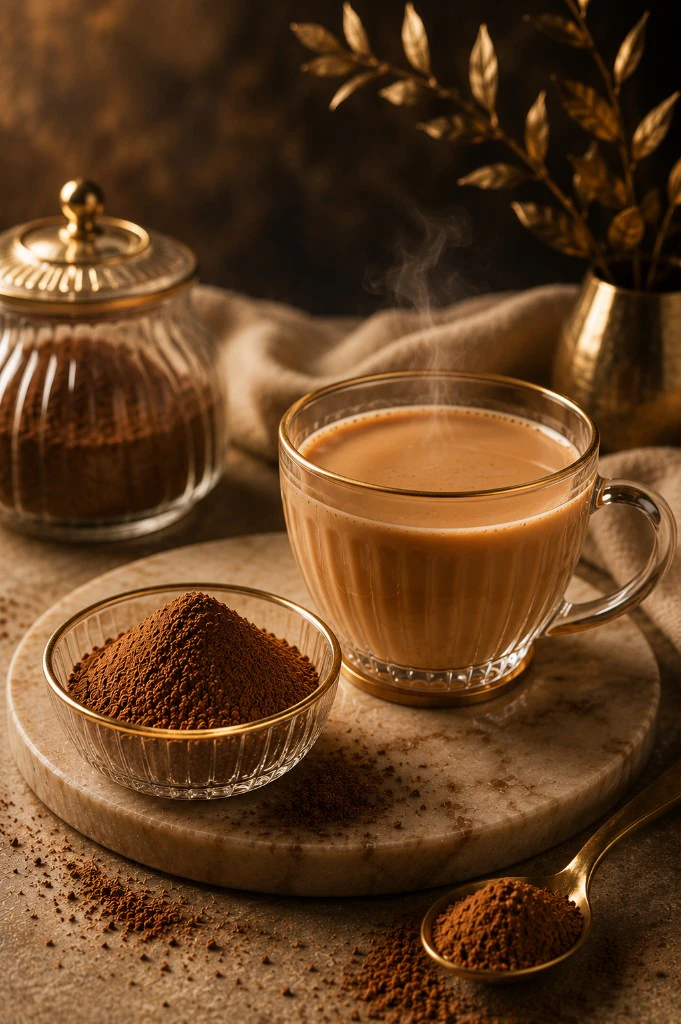 Loose leaf tea and a refined ceramic tea service.